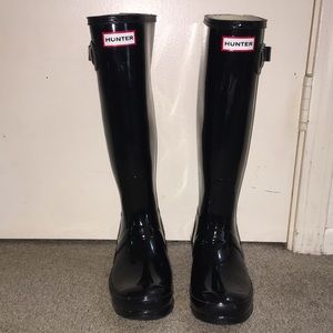 Hunter Original Black Glass Tall Rain Boots 5 M